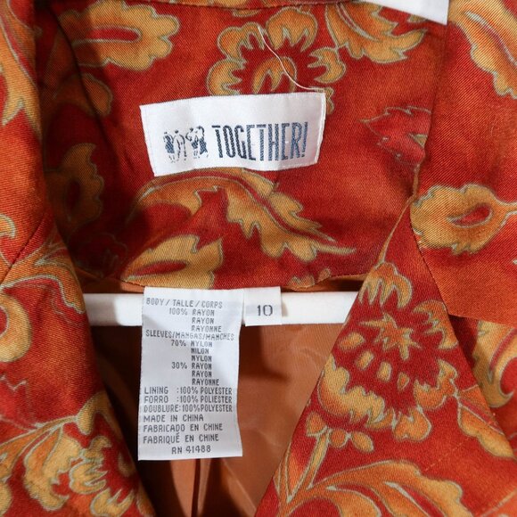 Vintage Floral Embroidered Lace Sleeve Lightweight Jacket Size 10 Boho Orange - Picture 7 of 8